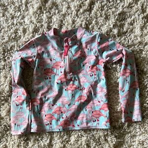 Ruffle Butts girls Flamingo Print Kids Swim Top, size 7